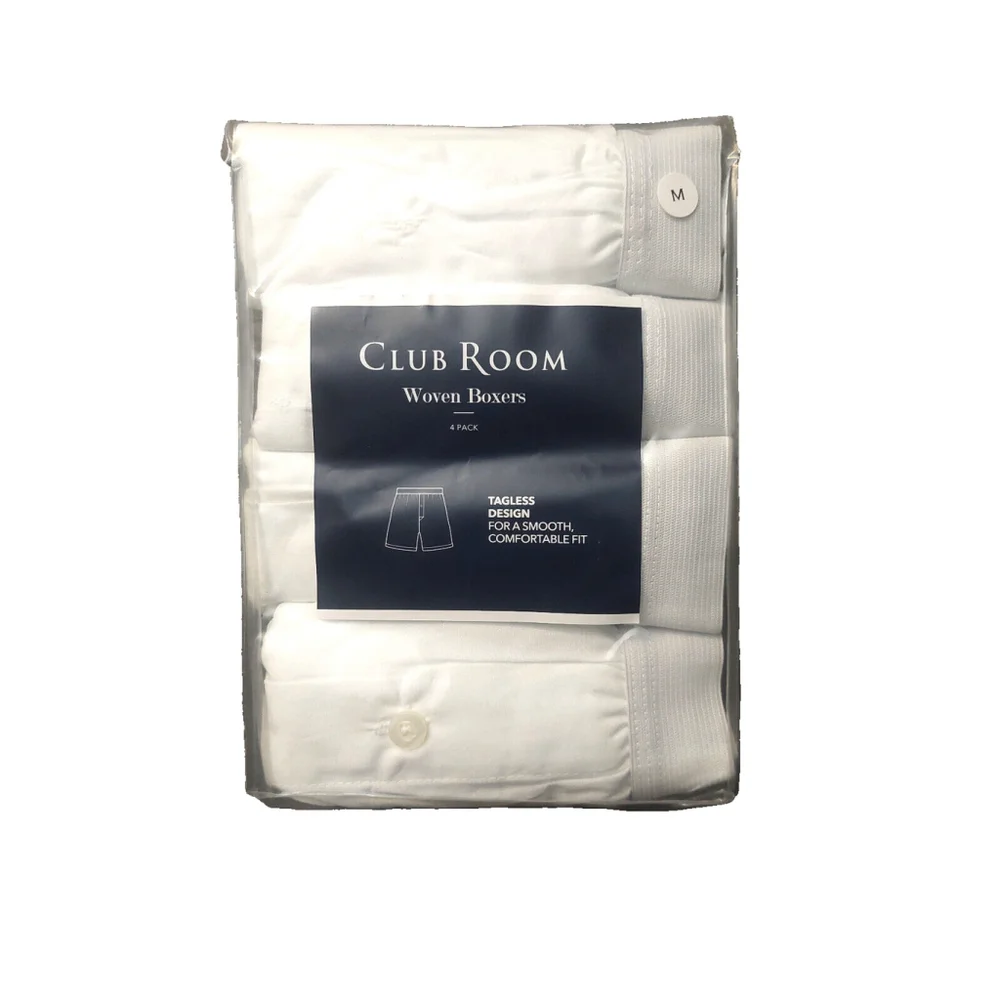 Two 4-Packs Bundle Club Room Men's White Woven Cotton Tagless Underwear Boxers M
